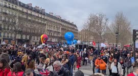 People gather in Paris, France to protest against pension reform