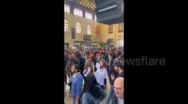 Protesters go to the Saint-Charles train station in Marseille, France