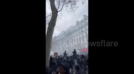 Explosions heard at the protest against pension reform in Paris, France