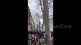 Fireworks are being used at the protest against pension reform in Paris, France