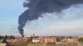 Italy: Thick, Black Plume Of Smoke Billows From Chemical Plant Fire In Outskirts Of Novara 2
