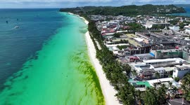 Drone footage reveals algae bloom surrounding the Philippines' Boracay island