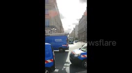 Enedis cars honk in Paris, France to protest against pension reform