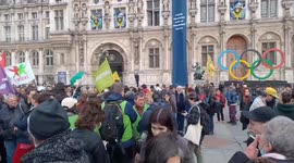 Rally against police violence in front of city hall in Paris, France