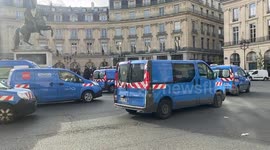 Enedis cars protest against pension reform in Paris, France