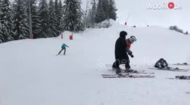 Ski devotee's CRAZY 360 jump takes quite a DOWNHILL turn