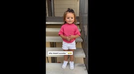 Baby girl trying to say 'scooter' is the most adorable thing you'll come across today