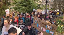 People chant at  Trans Day of Visibility march in New York, USA