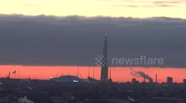 Flag of Russian Federation appeared on the skyline in St Petersburg, Russia