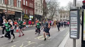 People running. London marathon 2nd April 2023. West end London. UK.