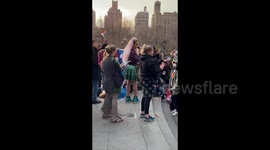 Drag performer gives speech at  Trans Day of Visibility in New York, USA
