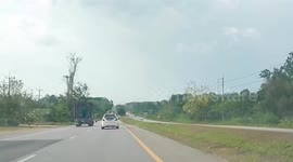 Falling tree branch narrowly misses passing cars on highway