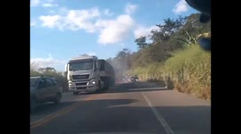 Close Call: Truck Doesn't Notice Traffic Jam Nearly Crashing Into Multiple Vehicles