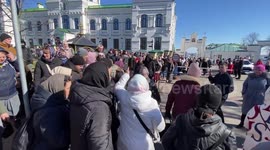 Believers of the Moscow Patriarchate of the Ukrainian Orthodox Church gather in protest against the transfer of the Kyiv-Pechersk Lavra cave monastery in Kyiv, Ukraine