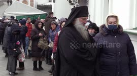 A service of the Ukrainian Orthodox Church of the Moscow Patriarchate at the Kyiv Pechersk Lavra in Kyiv, Ukraine