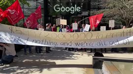 Google workers stage protest outside company's offices in London