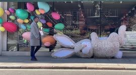 Giant Easter bunnies and eggs outside the Hedonism Wines shop in Mayfair - Easter decoration