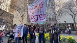 Demonstrators chant “lock him up” near Manhattan Criminal Courthouse