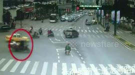 Crazy electric tricycle on the road