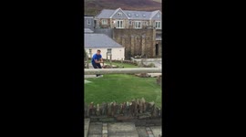 Releasing a poor baby Kestrel when it hit the window at The Beach House