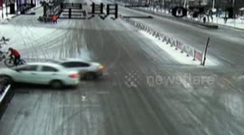 Car accident caused by frozen road in China