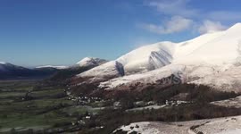 Stunning panoramic views of the snow-covered English Lake District