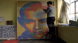 Artist uses 1,200 Rubik's cubes to recreate famous K-pop singer's face