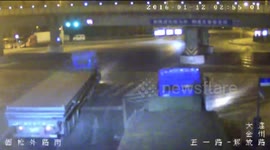 Steel causes sparks to fly as it crashes off lorry
