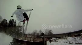 This is what happens when you use a bungee cord to propel someone off a ski jump