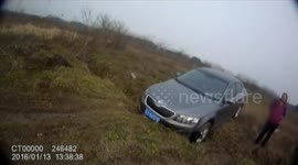 Woman driver following navigation drives to a wasteland