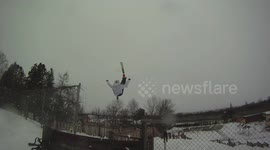 RAW - Skiing Crash - Human slingshot with bungee chords