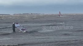 Windsurfers brave Storm Jonas winds off the UK coast