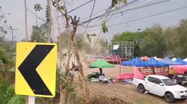 Storm rips roof from fair stall in northern Thailand