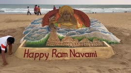 Indian Sand artist created wishes Ram Navmi with his unique sand art depicting Lord Rama