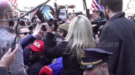 MTG Holds Brief Rally for Trump, disrupted by whistles and Boos outside NYC Court