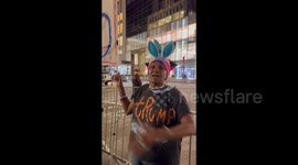 Anti-Trump protester says opinion at the demonstration in New York, USA