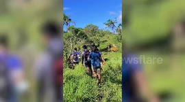 Ice-cool tourist befriends angry cow blocking mountain trail