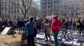 Woman asks Trump supporter to leave protesting side in the New York, USA