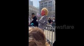 Person in Trump Mask and Small Interview at The Protest in New York, USA