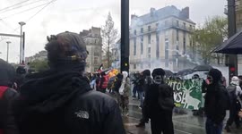 Tear Gas Deployed at The Protest Against Pension Reform in Nantes, France