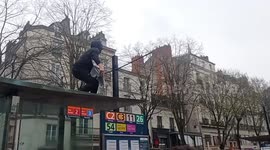 Man Climed The Bus Stop and Made The Crowd Shout During Protest in Nantes, France