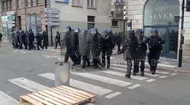 Police Use Tear Gas And Grenades at the Protest Against Pension Reform in Nantes, France