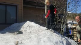 Kid falls threw melting igloo