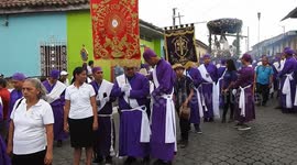 Colourful scenes at centennial Procession of the Christs through the streets of Izalco, El Salvador, on Holy Thursday
