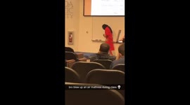 Student blows up air mattress during lecture