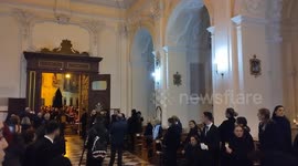 Statue of the Immaculate Virgin Mary dressed in black, during the Easter procession, which was held in the city of Maddaloni (CE).