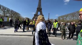 Yellow vests protest against pension reform, Paris, France .