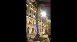 Relocation of palm trees in the center of Athens, Greece, near Grand Bretagne hotel