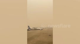Air pollution haze clouds airport in Laos