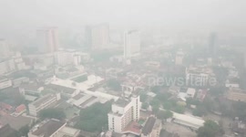 Aerial footage shows thick blanket of smog hovering over northern Thailand